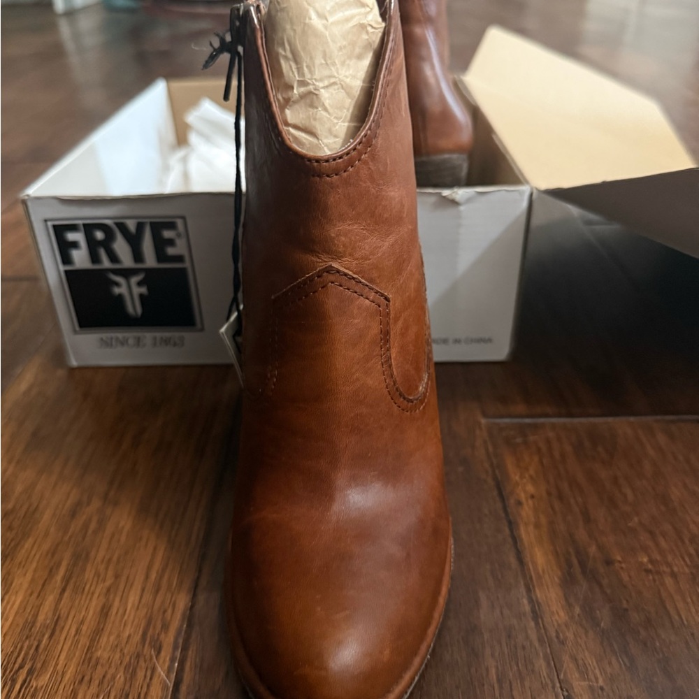 Frye Cognac Leather Zip-Up Boots